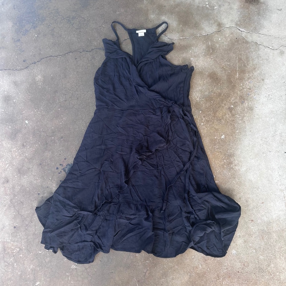 Mossimo Wrap Dress Womens Small Black Good Ruffle Gauze Sleeveless Racerback